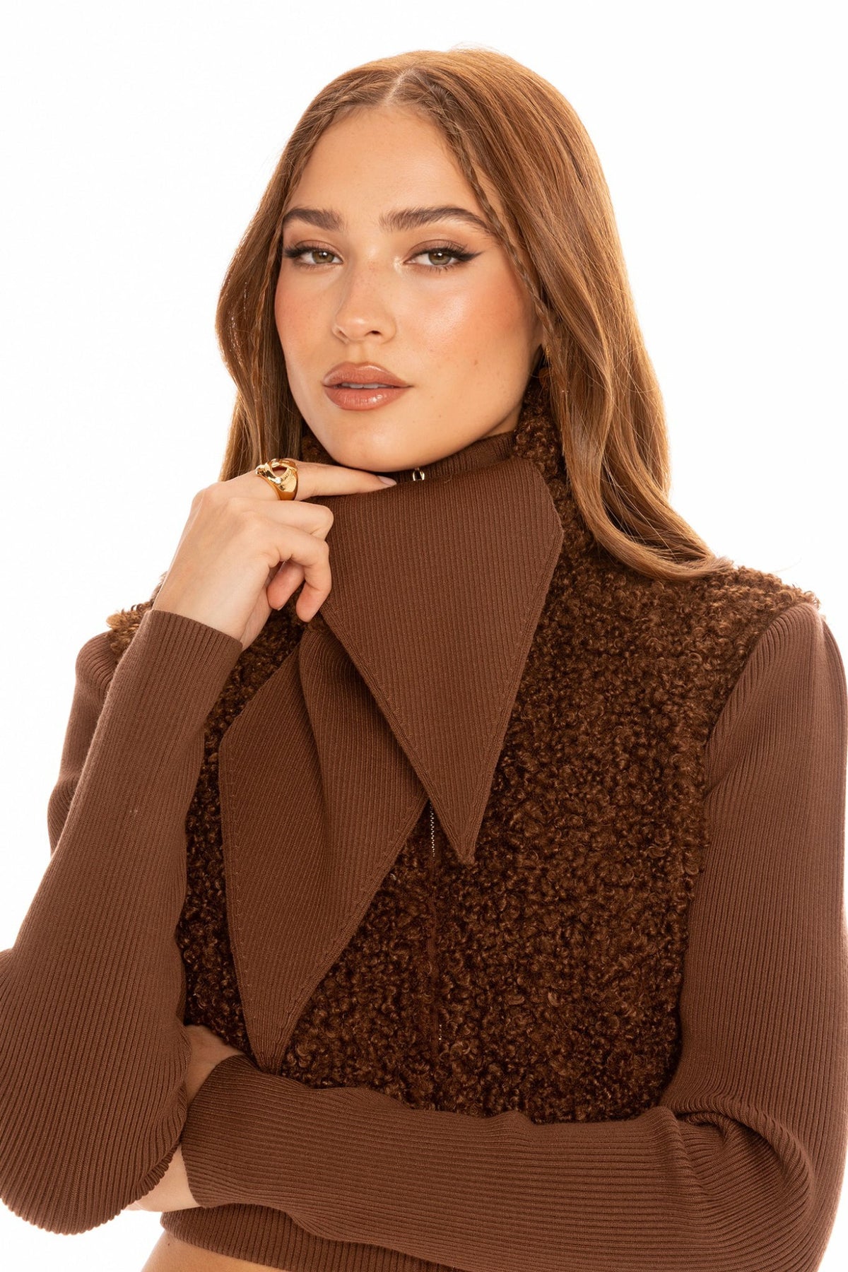 Hailey Knit Jacket: Brown Knit Jacket for Brunch - Nana Jacqueline
