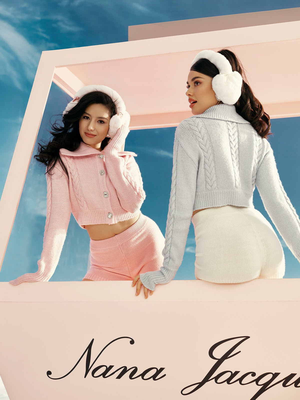 Addison Coat + Scarf Set: Pink Knit Set for Resort Brunch - Nana Jacqueline