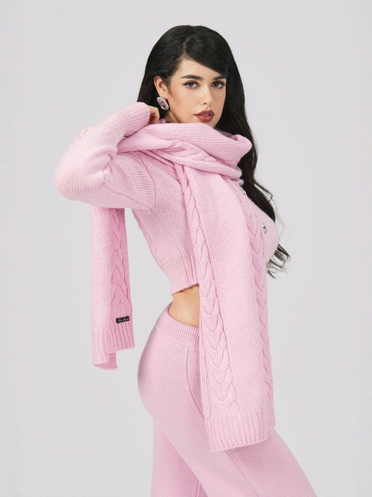 Addison Coat + Scarf Set: Pink Knit Set for Resort Brunch - Nana Jacqueline