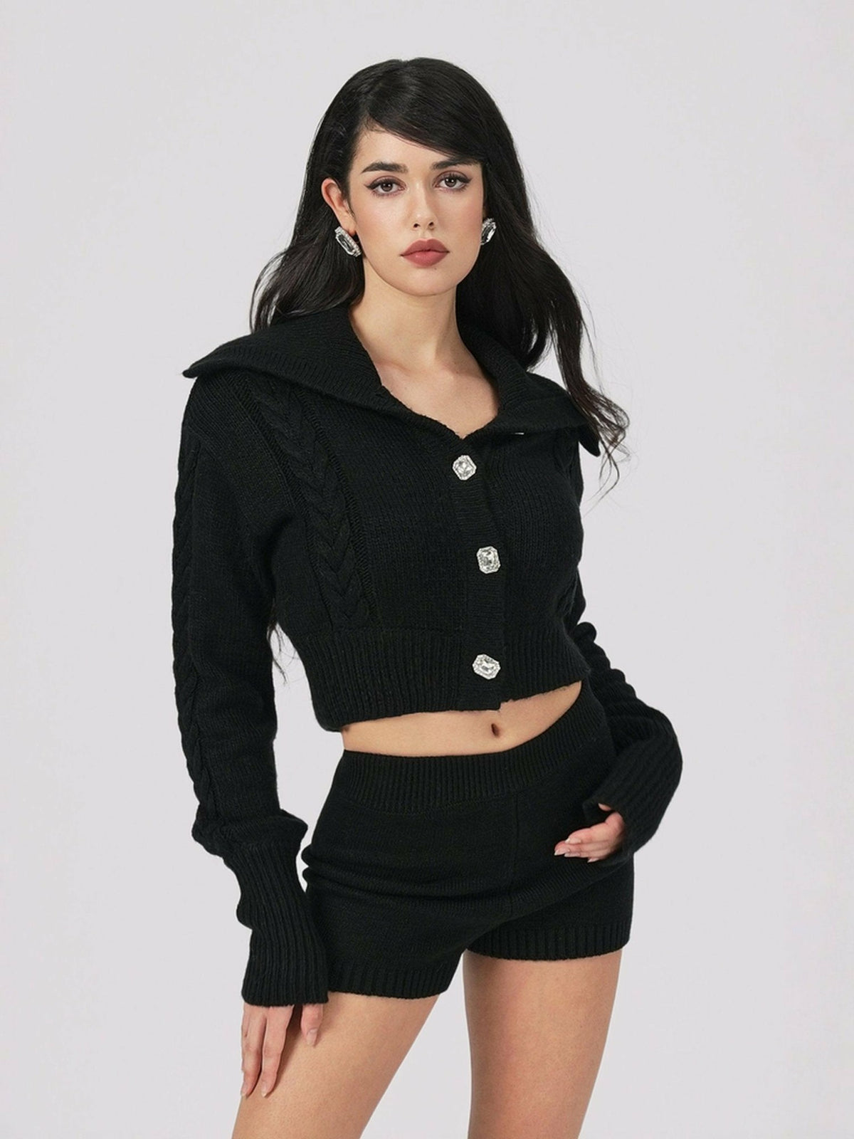 Addison Coat + Scarf Set: Black Knit Set for Date Night - Nana Jacqueline