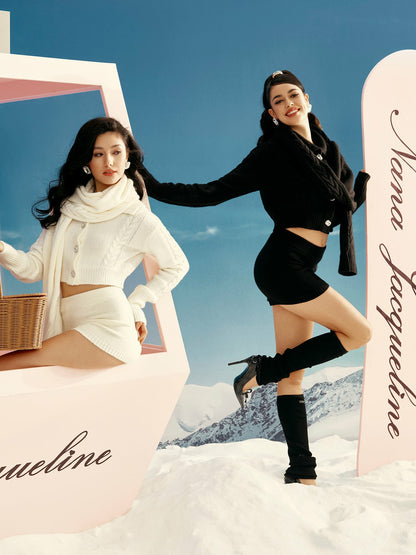 Addison Coat + Scarf Set: Black Knit Set for Date Night - Nana Jacqueline