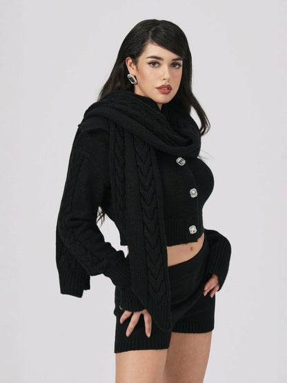 Addison Coat + Scarf Set: Black Knit Set for Date Night - Nana Jacqueline