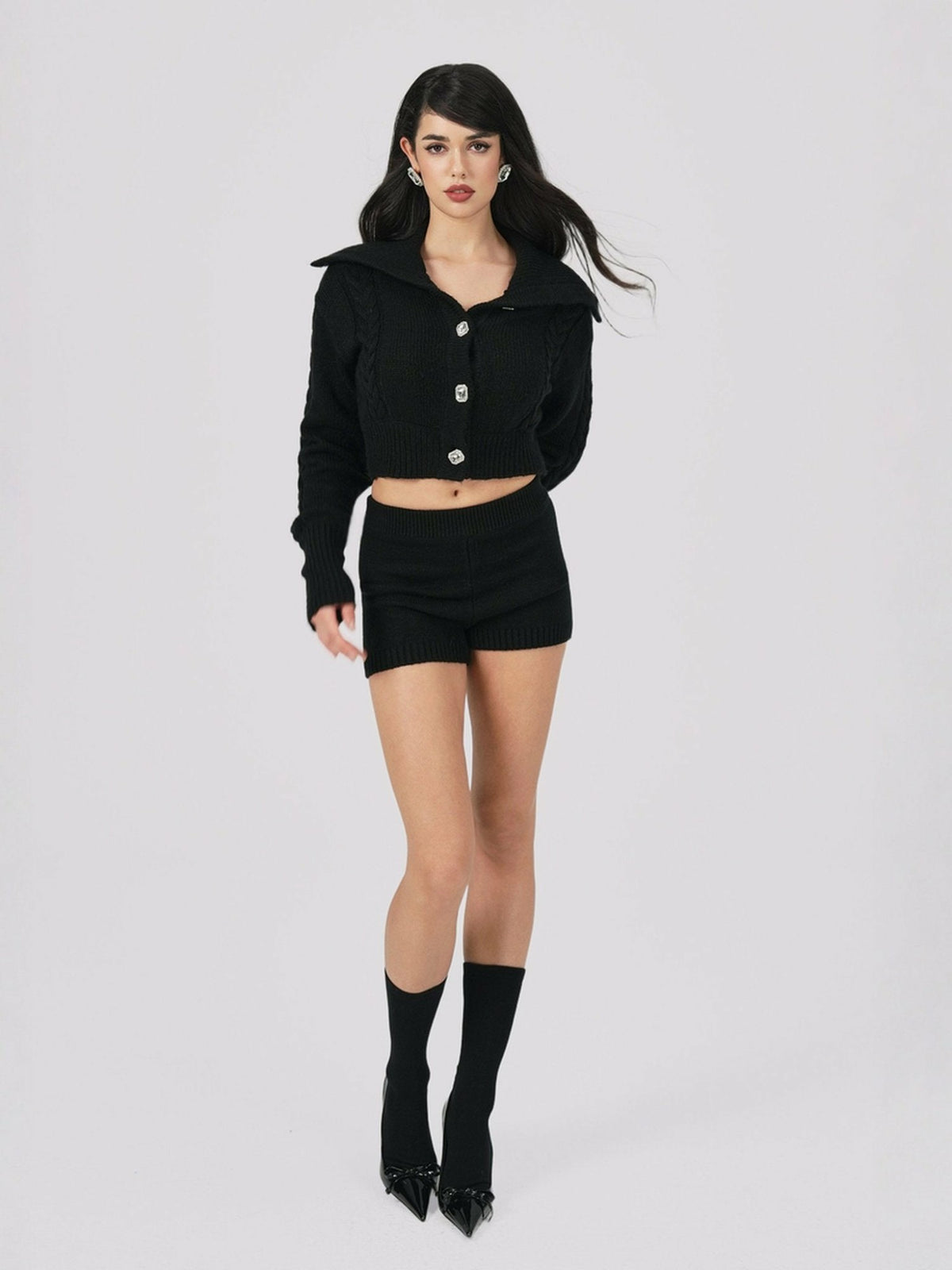 Addison Coat + Scarf Set: Black Knit Set for Date Night - Nana Jacqueline