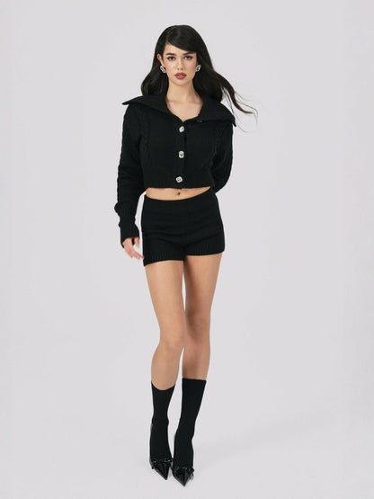 Addison Coat + Scarf Set: Black Knit Set for Date Night - Nana Jacqueline