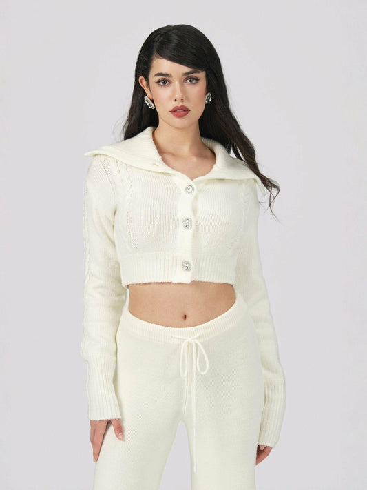 Addison Coat + Scarf Set: White Knit Set for Resort Brunch - Nana Jacqueline