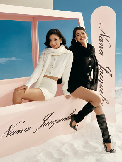 Addison Coat + Scarf Set: White Knit Set for Resort Brunch - Nana Jacqueline