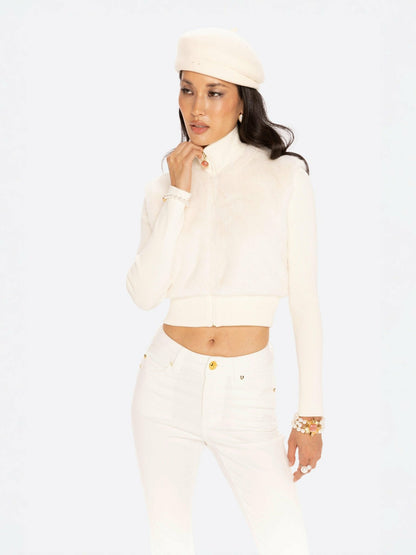 Hailey Knit Jacket: White Knit Jacket for Resort Brunch - Nana Jacqueline