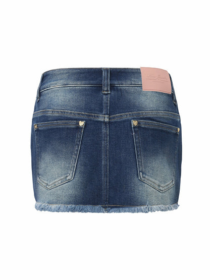 Dark Blue Low-Rise Stretch Denim Mini Skirt - Nana Jacqueline