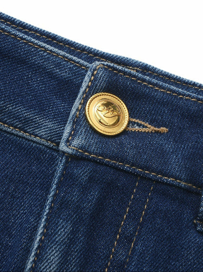 Dark Blue Low-Rise Stretch Denim Mini Skirt - Nana Jacqueline