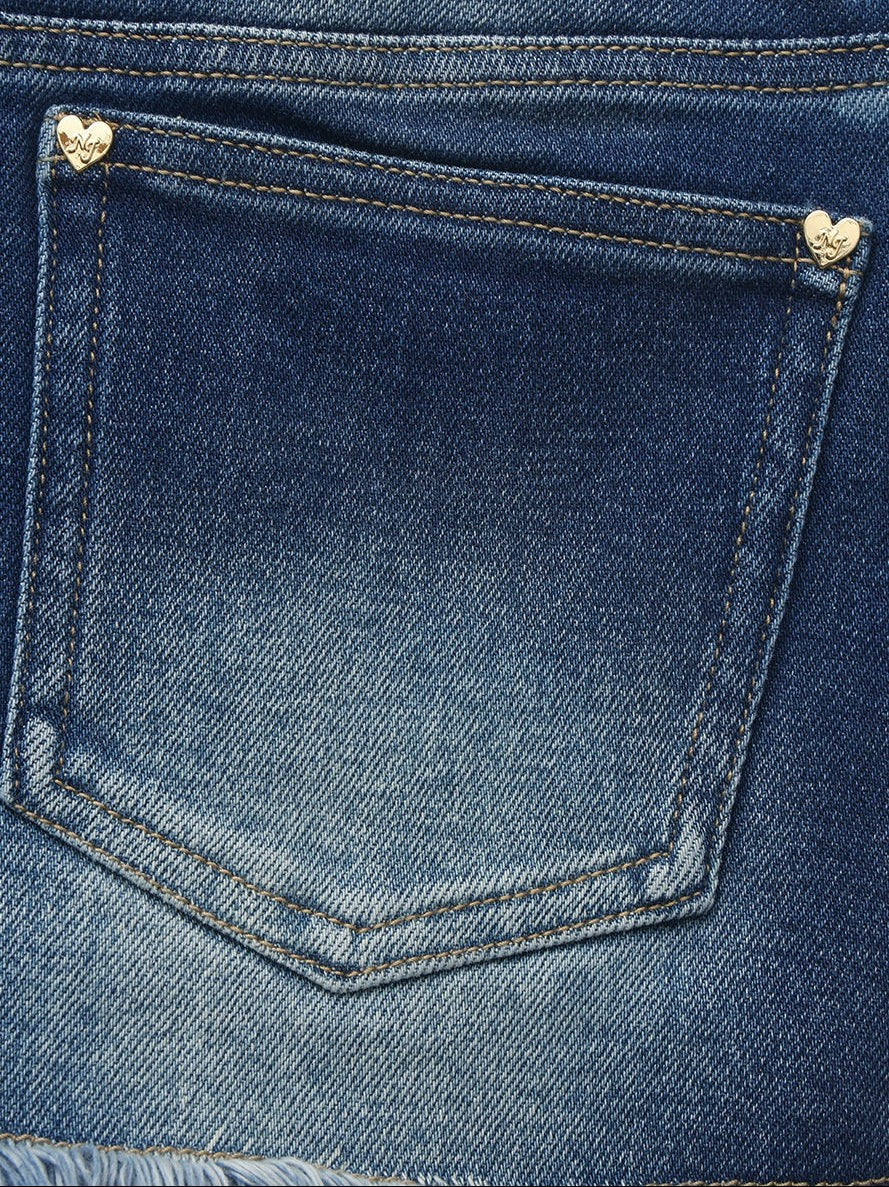 Dark Blue Low-Rise Stretch Denim Mini Skirt - Nana Jacqueline