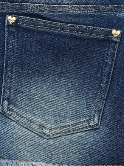 Dark Blue Low-Rise Stretch Denim Mini Skirt - Nana Jacqueline