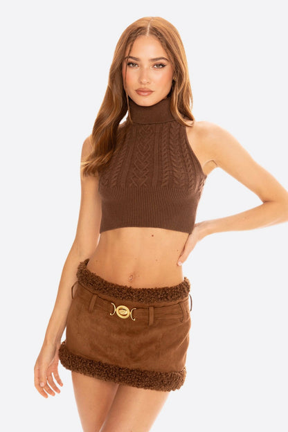 Margo Suede Skirt: Brown Mini Skirt for Fall Brunch - Nana Jacqueline