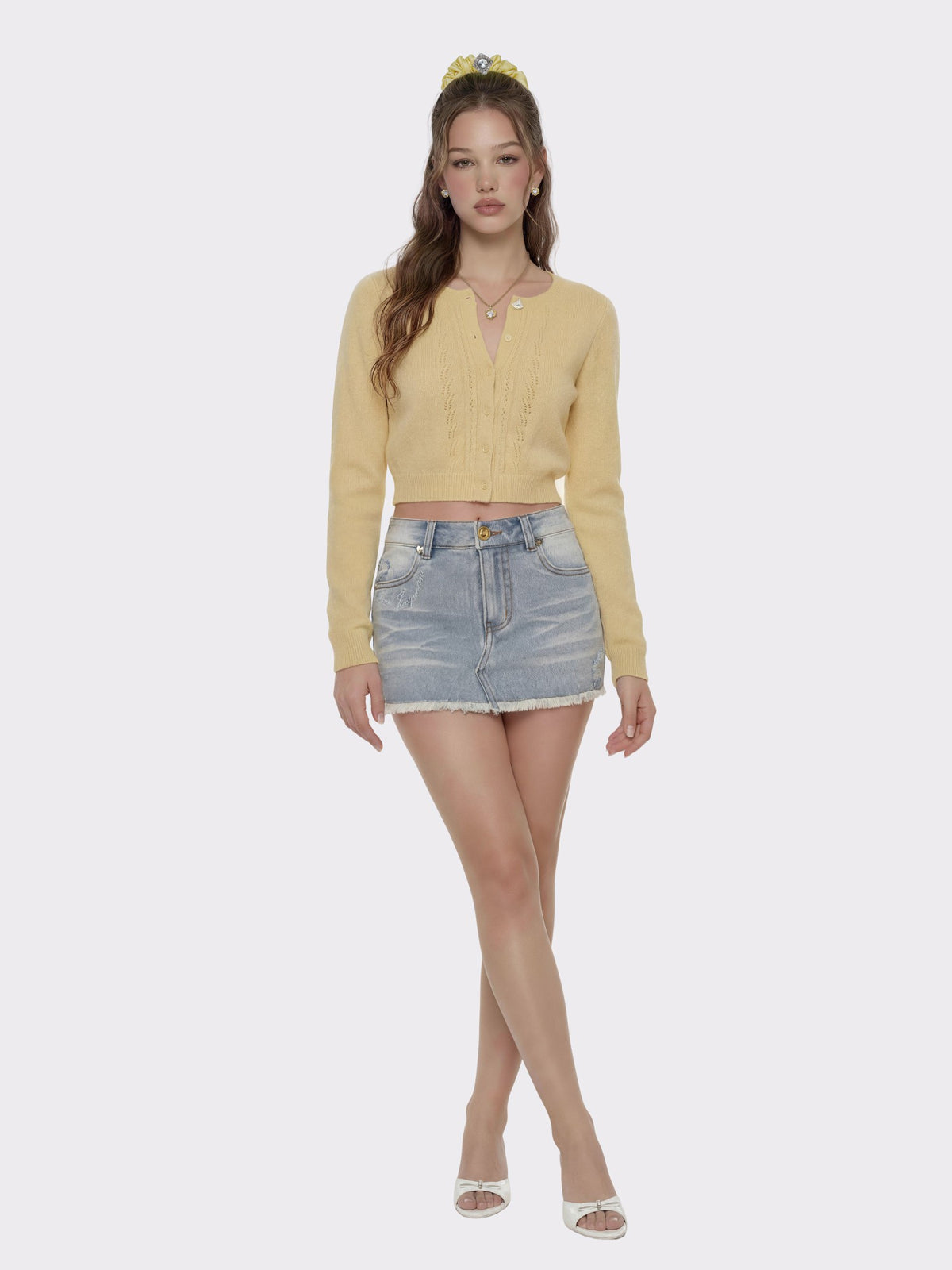 Light Blue Low-Rise Stretch Denim Mini Skirt - Nana Jacqueline