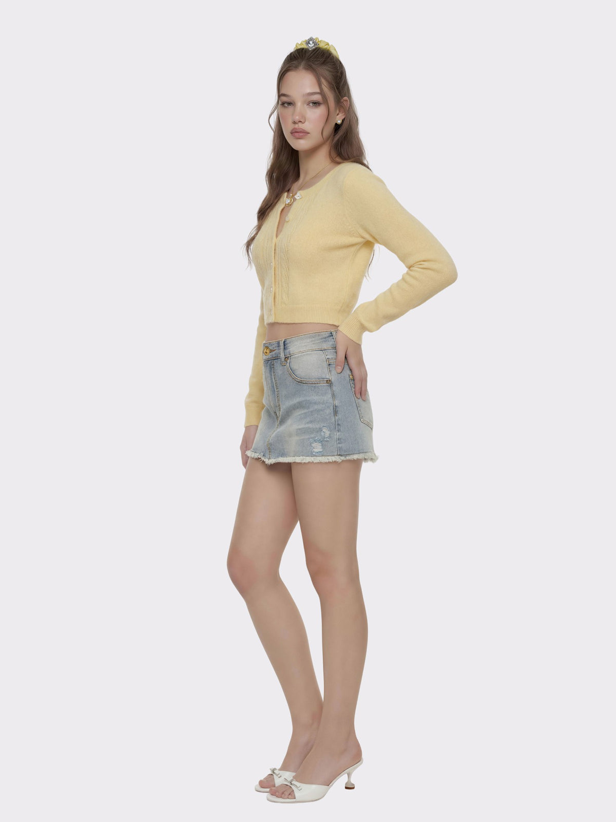 Light Blue Low-Rise Stretch Denim Mini Skirt - Nana Jacqueline