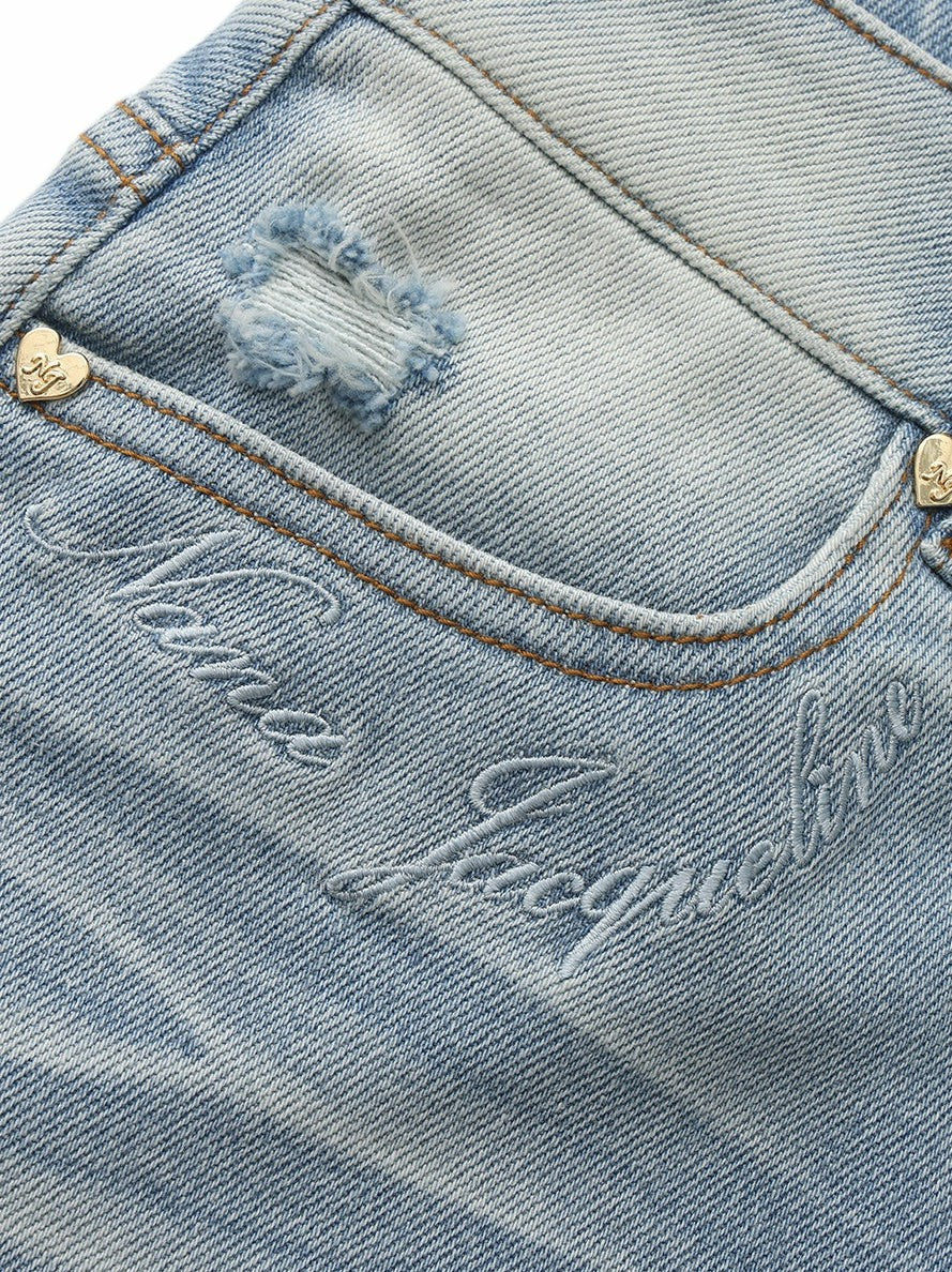 Light Blue Low-Rise Stretch Denim Mini Skirt - Nana Jacqueline