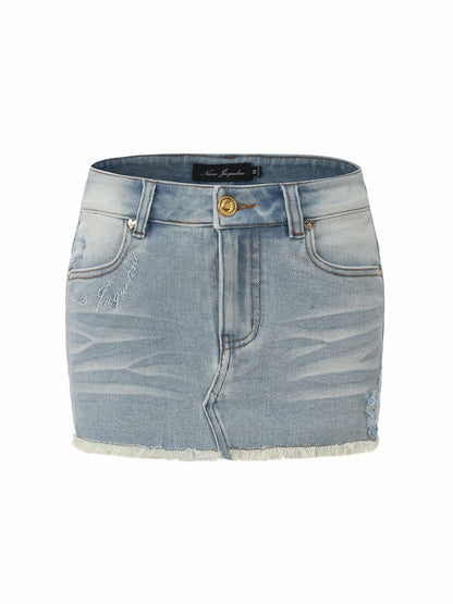 Light Blue Low-Rise Stretch Denim Mini Skirt - Nana Jacqueline