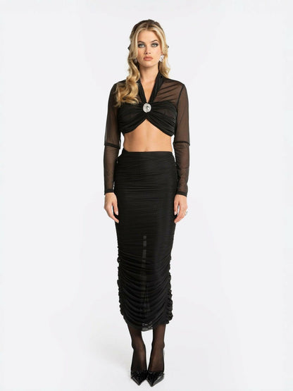 Pia Mesh Skirt: Black Midi Skirt for Date Night - Nana Jacqueline