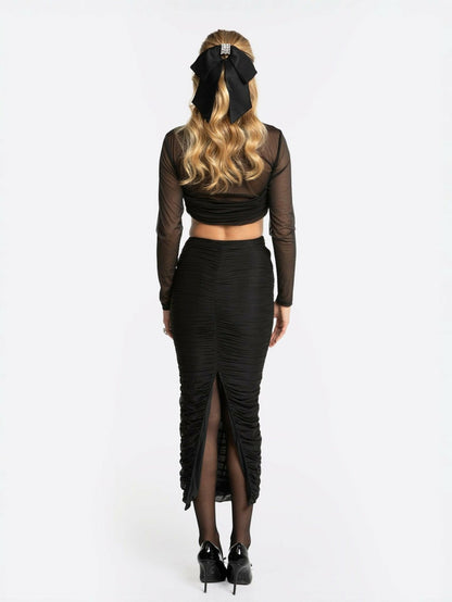 Pia Mesh Skirt: Black Midi Skirt for Date Night - Nana Jacqueline