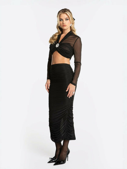 Pia Mesh Skirt: Black Midi Skirt for Date Night - Nana Jacqueline