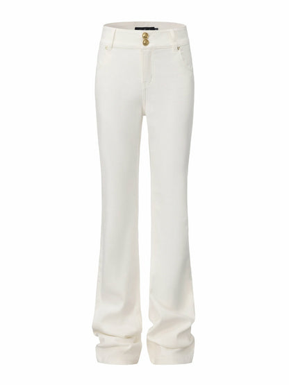 High-Waist White Denim Jeans with Crystal Detail - Nana Jacqueline