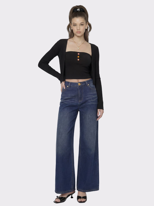 Dark Blue High-Waist Straight Leg Jeans - Nana Jacqueline