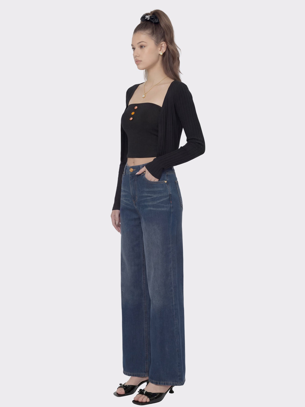 Dark Blue High-Waist Straight Leg Jeans - Nana Jacqueline