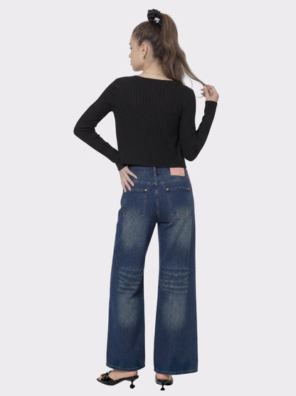 Dark Blue High-Waist Straight Leg Jeans - Nana Jacqueline
