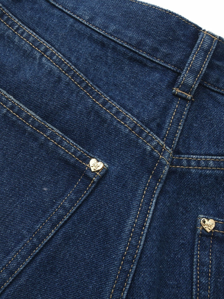 Dark Blue High-Waist Straight Leg Jeans - Nana Jacqueline