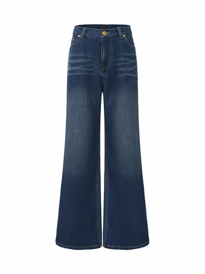 Dark Blue High-Waist Straight Leg Jeans - Nana Jacqueline