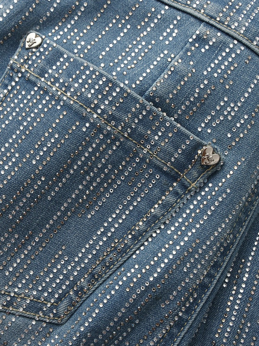 High-Waist Blue Denim Jeans with Crystal Detail - Nana Jacqueline