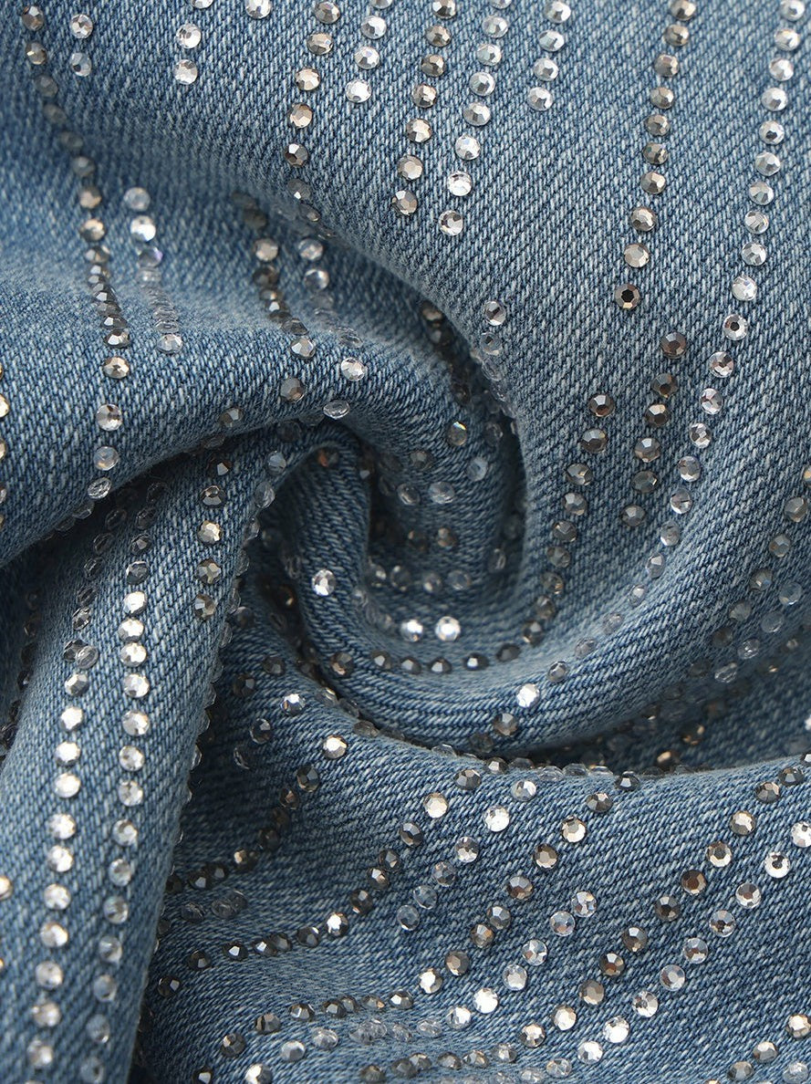 High-Waist Blue Denim Jeans with Crystal Detail - Nana Jacqueline