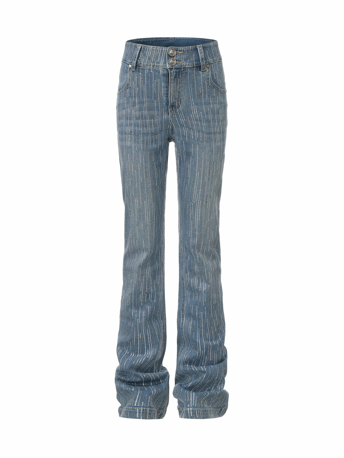 High-Waist Blue Denim Jeans with Crystal Detail - Nana Jacqueline