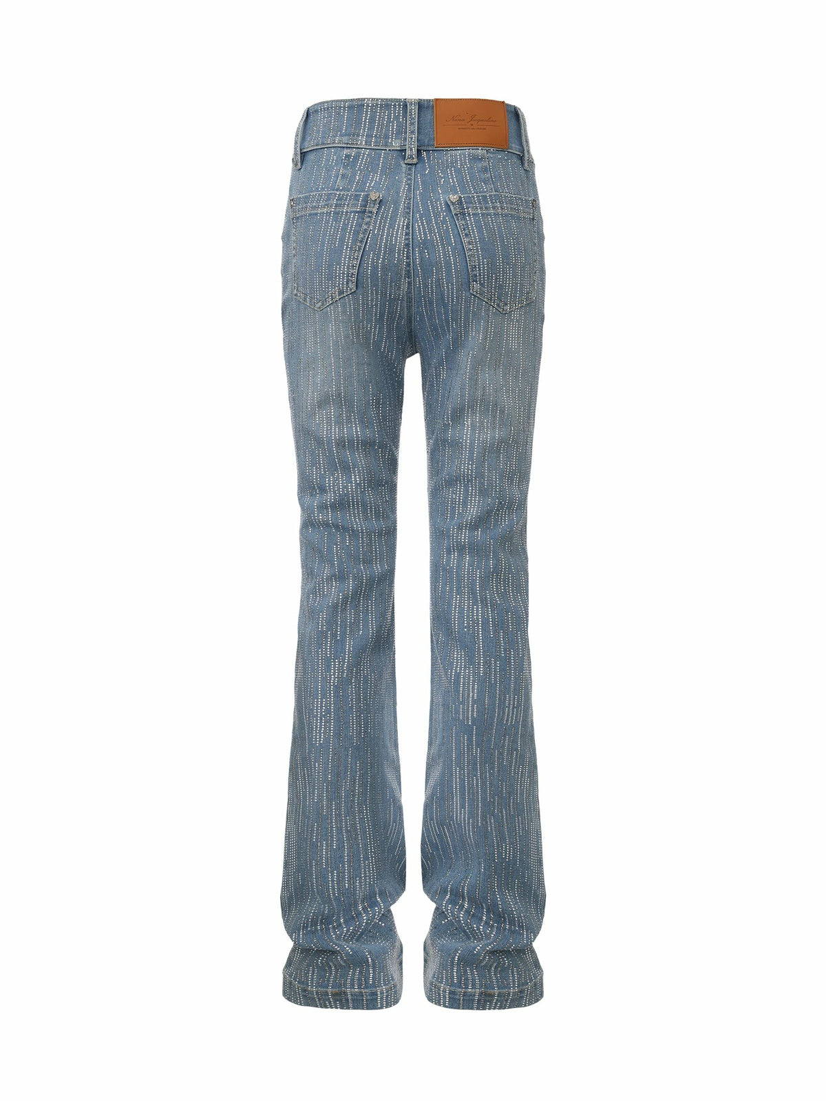 High-Waist Blue Denim Jeans with Crystal Detail - Nana Jacqueline