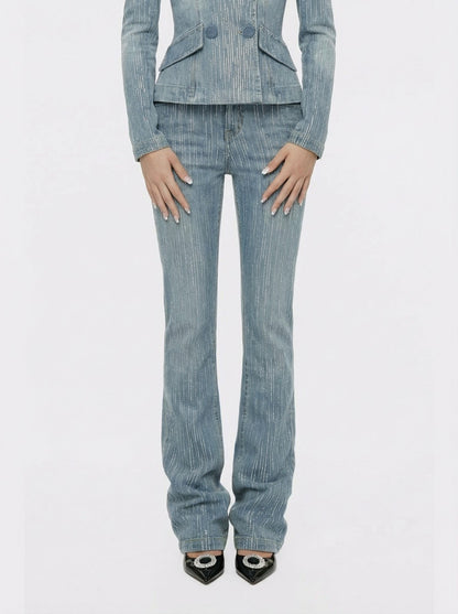 High-Waist Blue Denim Jeans with Crystal Detail - Nana Jacqueline