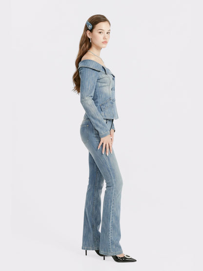 High-Waist Blue Denim Jeans with Crystal Detail - Nana Jacqueline