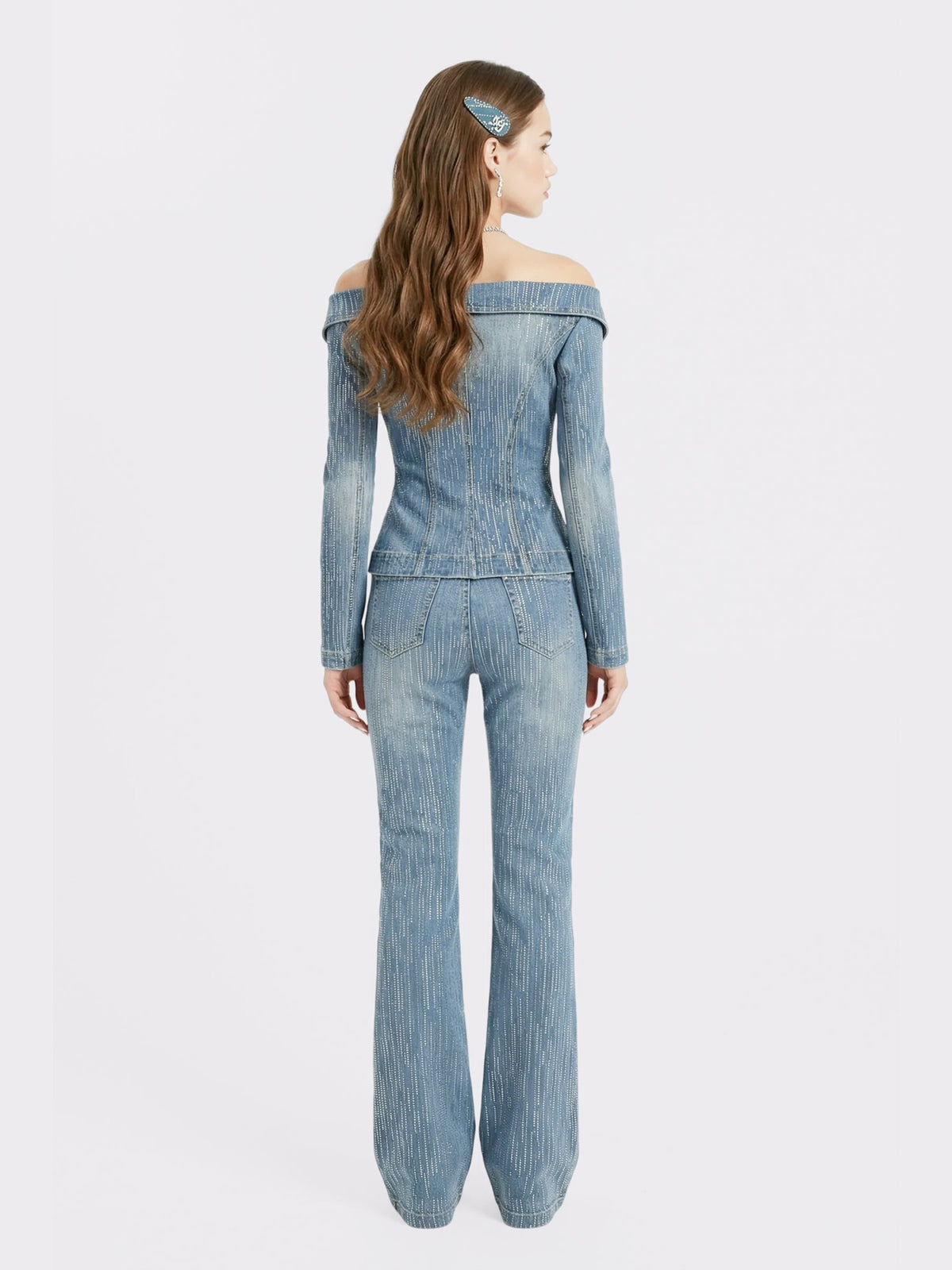 High-Waist Blue Denim Jeans with Crystal Detail - Nana Jacqueline