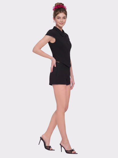 Avalon Straight-Leg Black Shorts - Nana Jacqueline