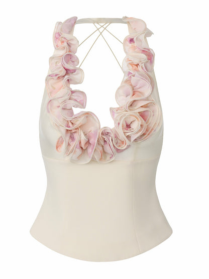 Ella Ruffle Halter Champagne Top - Nana Jacqueline