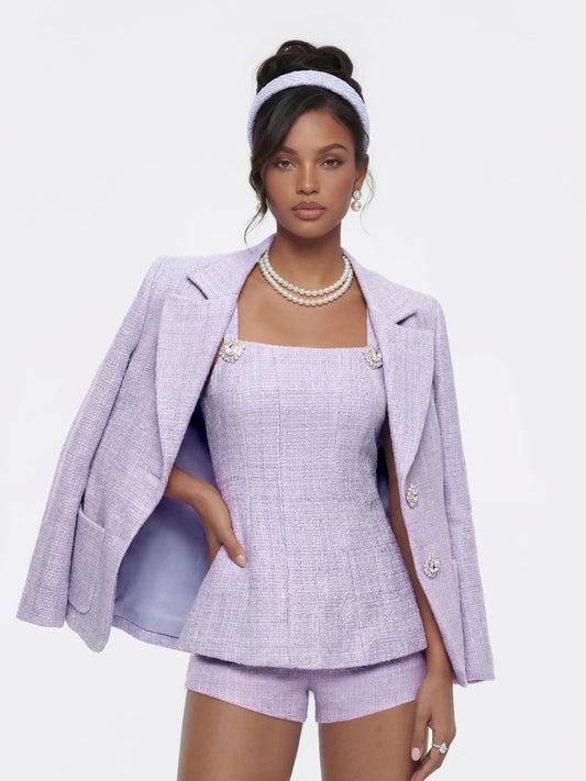 Annabella Tweed Woven Purple Bow Top - Nana Jacqueline