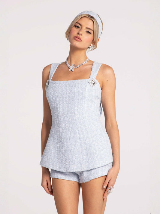 Anabella Bow Top: Blue Top for Brunch - Nana Jacqueline
