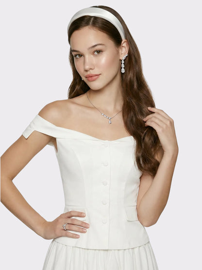 White Tailored Off-Shoulder Cropped Top - Nana Jacqueline