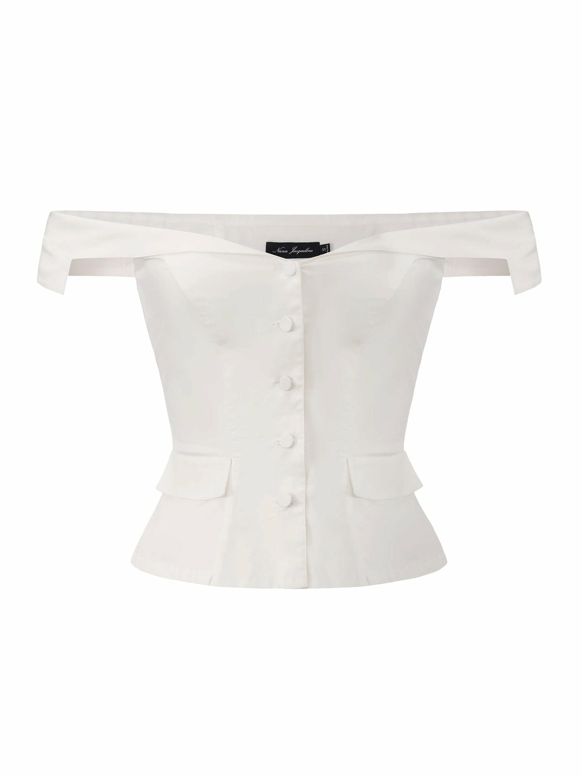 White Tailored Off-Shoulder Cropped Top - Nana Jacqueline