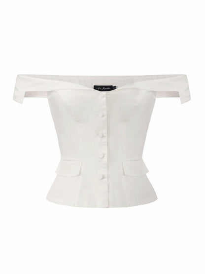 White Tailored Off-Shoulder Cropped Top - Nana Jacqueline