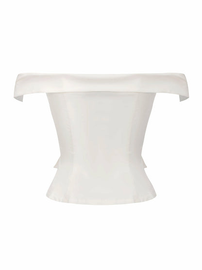 White Tailored Off-Shoulder Cropped Top - Nana Jacqueline