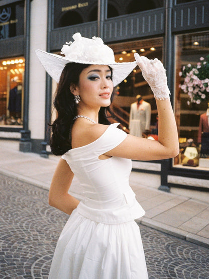 White Tailored Off-Shoulder Cropped Top - Nana Jacqueline