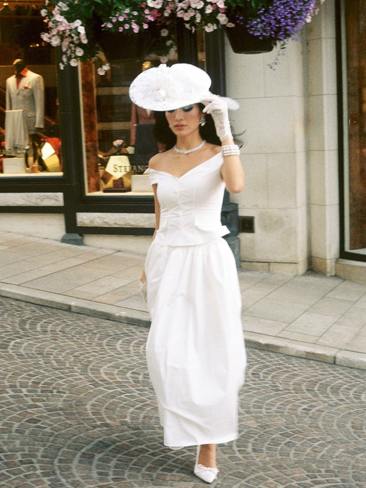 White Tailored Off-Shoulder Cropped Top - Nana Jacqueline