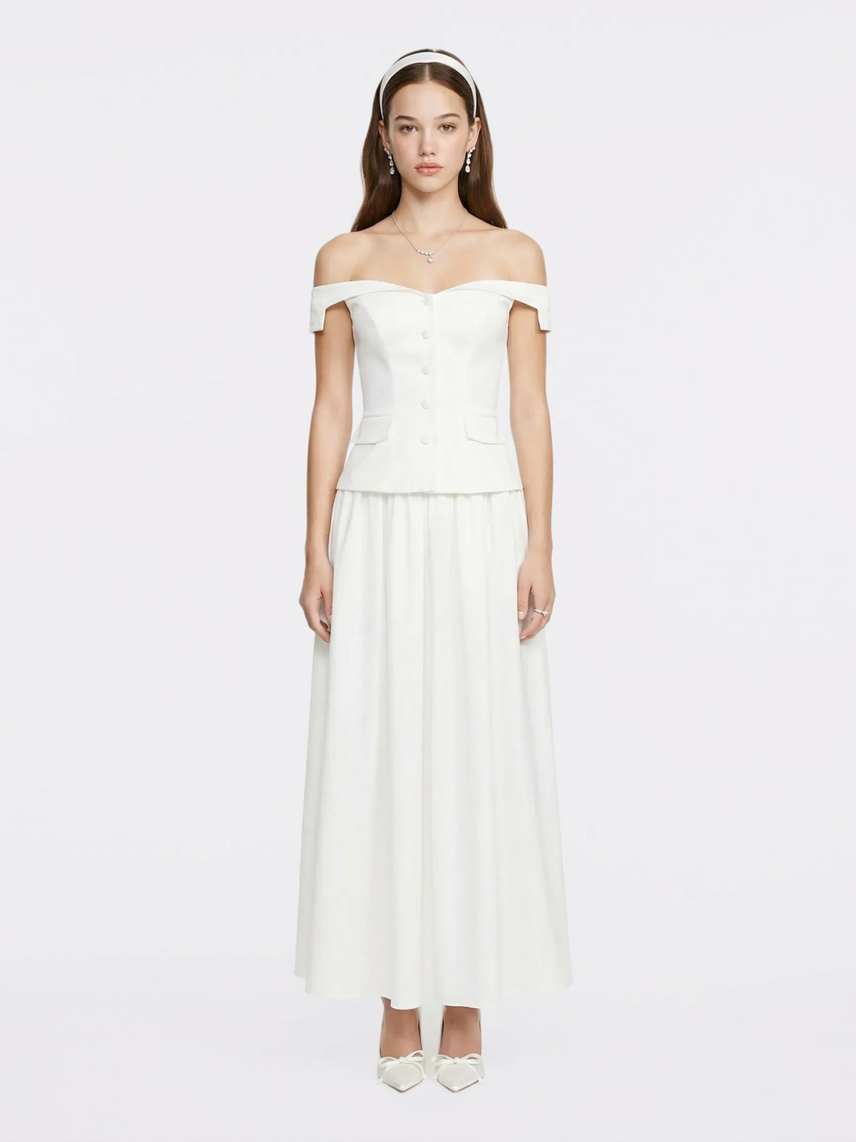 White Tailored Off-Shoulder Cropped Top - Nana Jacqueline