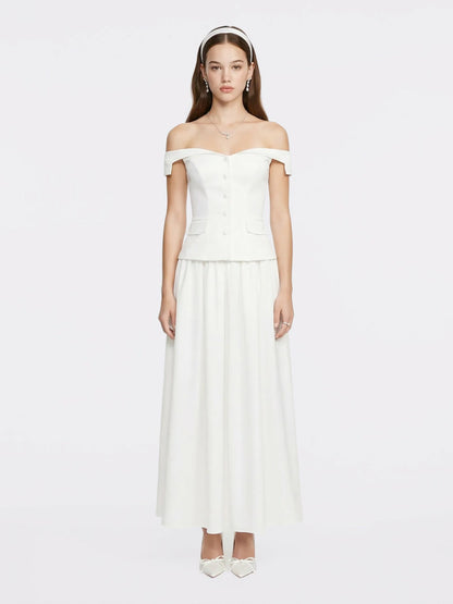 White Tailored Off-Shoulder Cropped Top - Nana Jacqueline