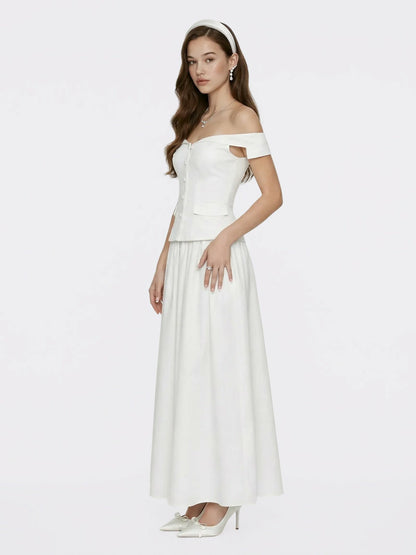 White Tailored Off-Shoulder Cropped Top - Nana Jacqueline