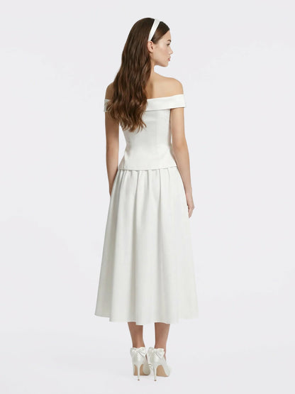 White Tailored Off-Shoulder Cropped Top - Nana Jacqueline